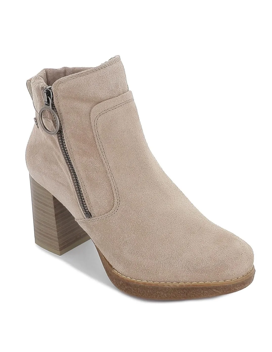 Bota media con tacón y cremallera para mujer beige PORRONET