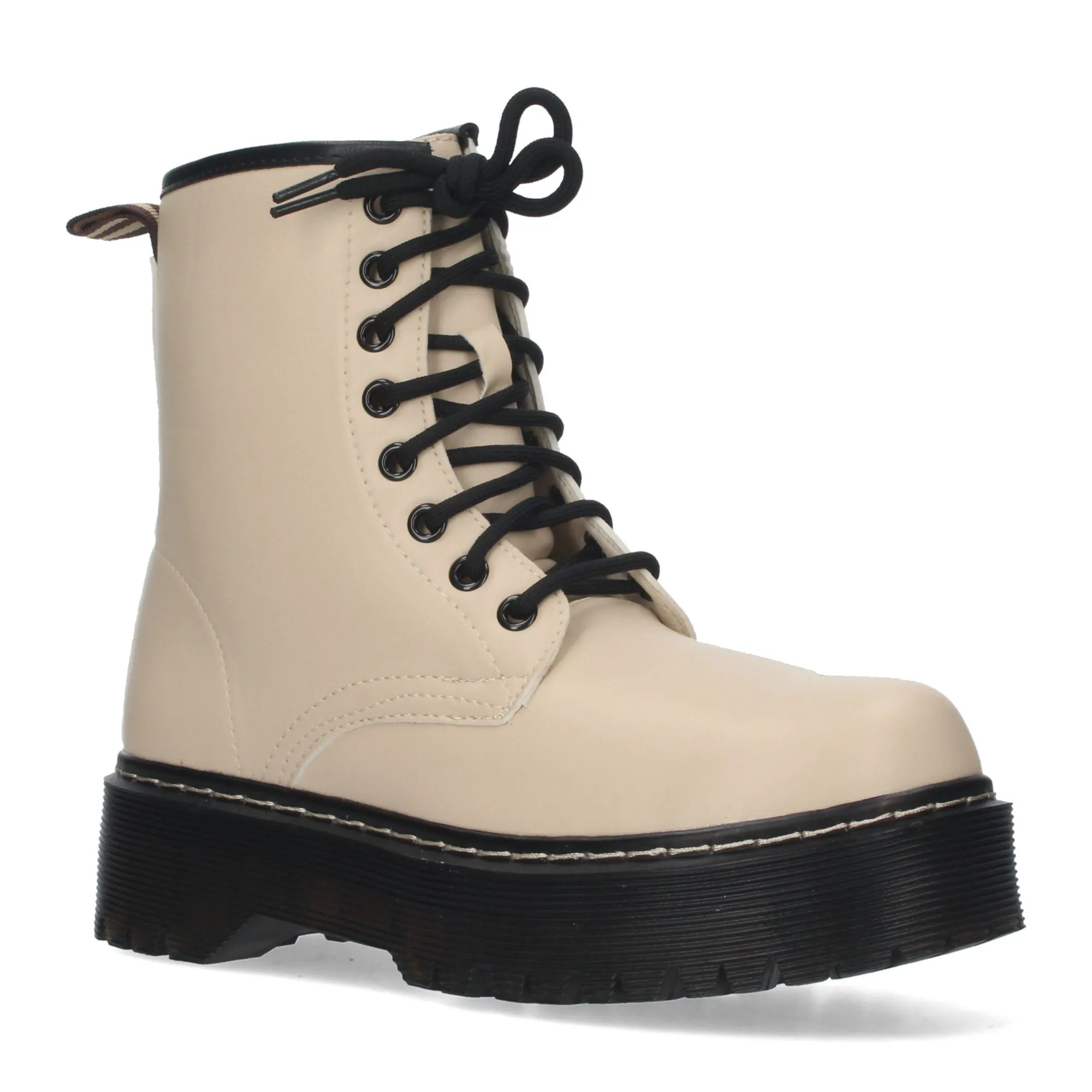 BOTAS MILITARES BEIGE PARA MUJER CóMODAS CON CORDONES YY8