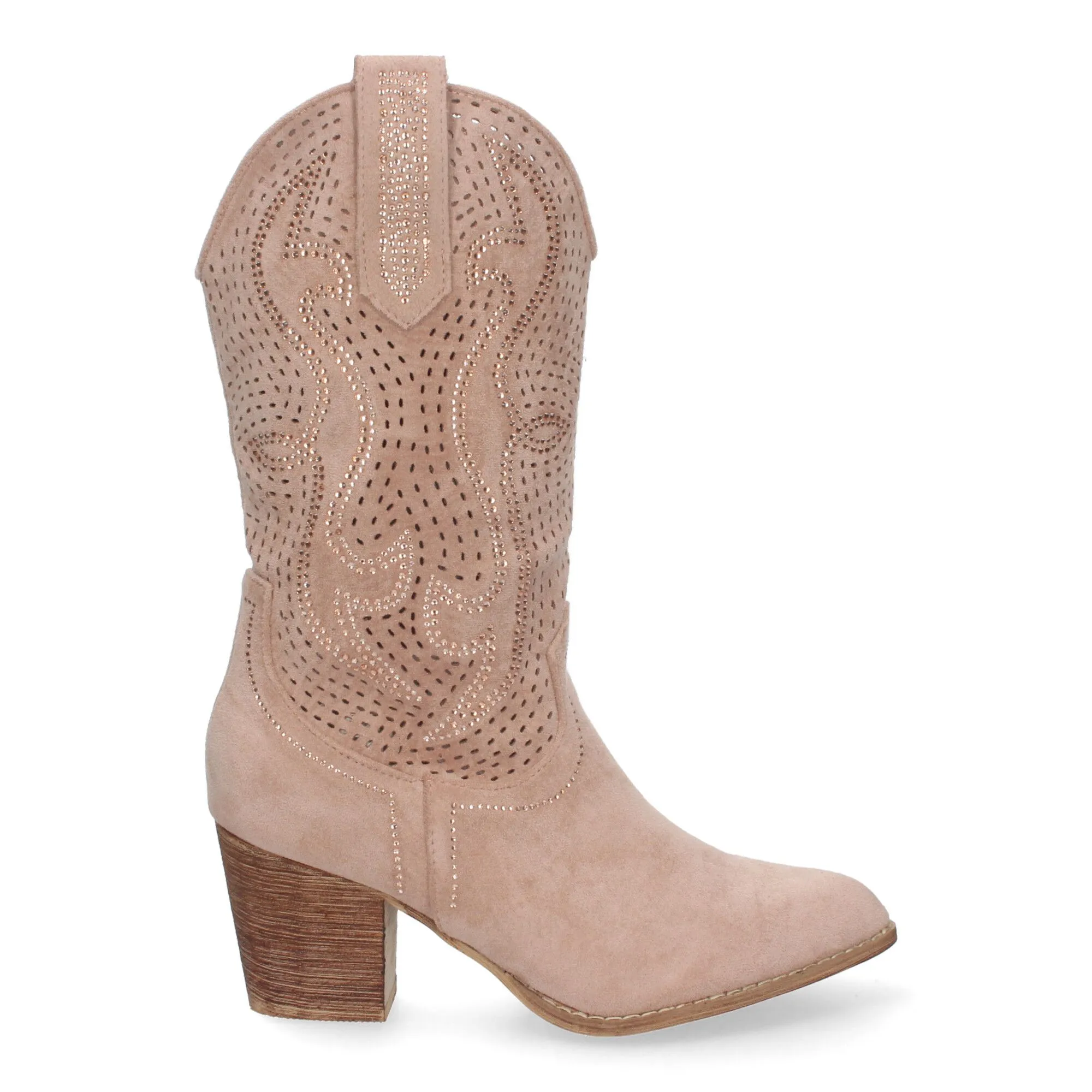 BOTAS TACóN CAMPERO CAñA CALADA COWBOY MUJER COLOR ROSA A3237
