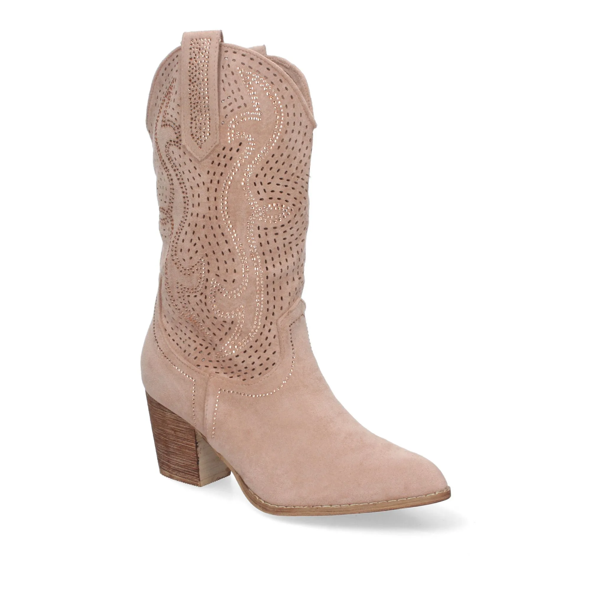 BOTAS TACóN CAMPERO CAñA CALADA COWBOY MUJER COLOR ROSA A3237