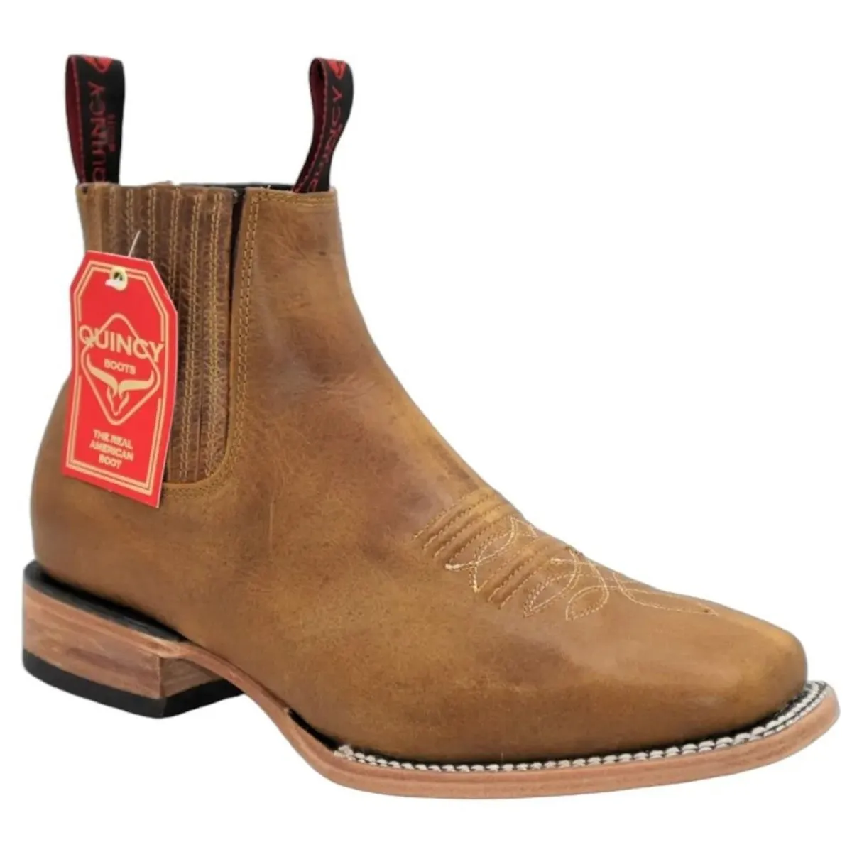 Botin Charro Quincy de Cuero con Punta Cuadrada Color Miel Q82BP5451