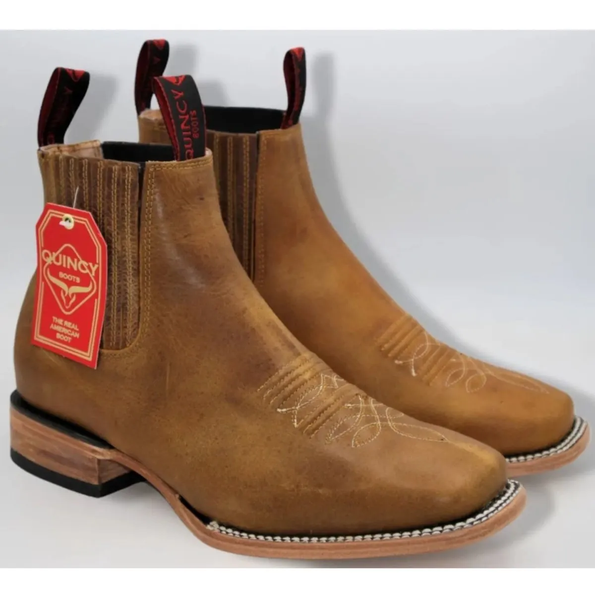 Botin Charro Quincy de Cuero con Punta Cuadrada Color Miel Q82BP5451