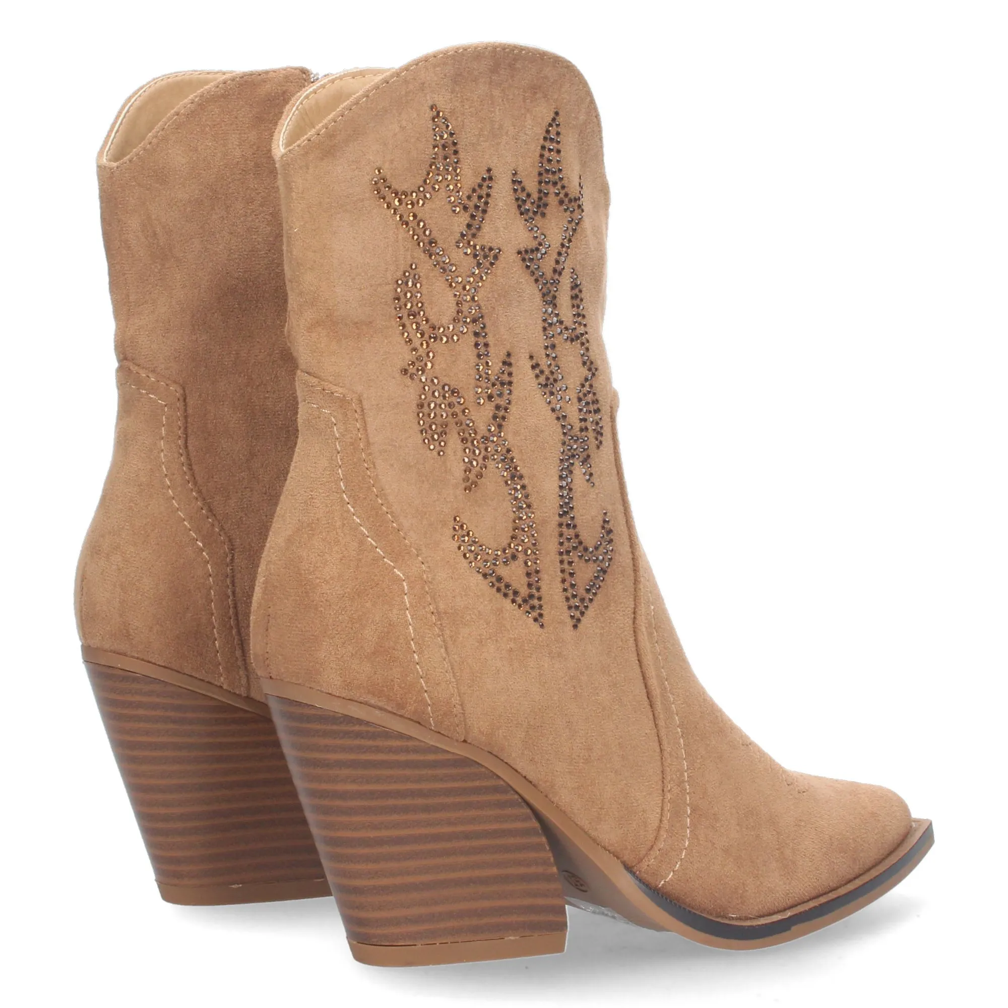 Botines cowboy tacón campero mujer brillo en caña color camel