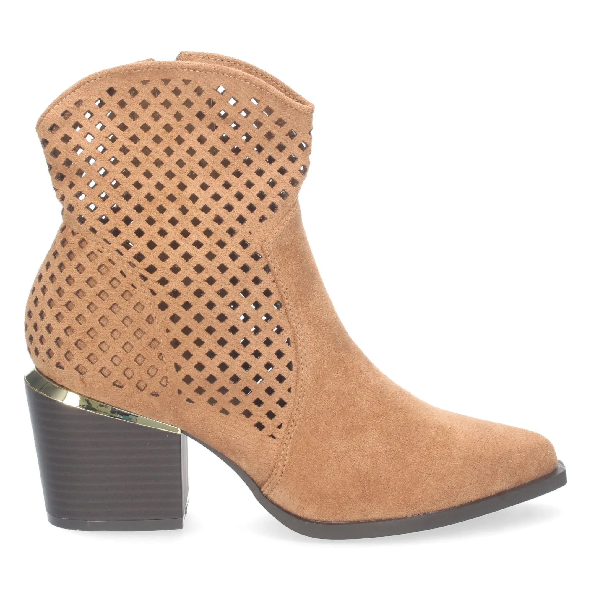 Botines estilo cowboy con calados y cremallera mujer color camel