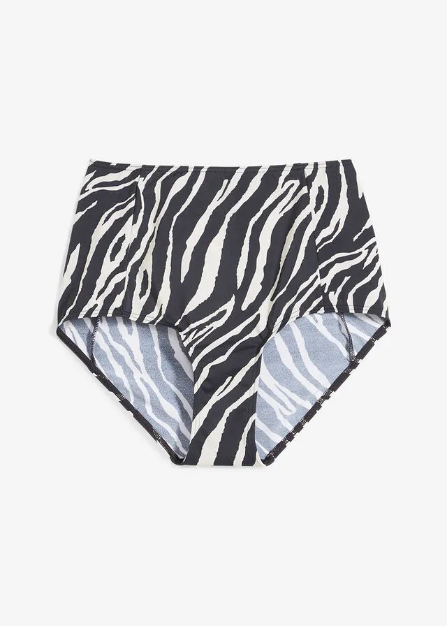 BRAGUITA DE BIKINI DE TIRO ALTO DE POLIAMIDA RECICLADA NEGROBEIGE CON ESTAMPADO DE CEBRA