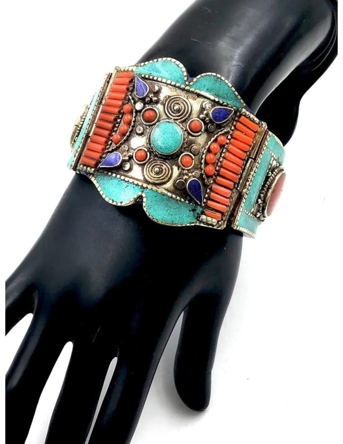 BRAZALETE PLATA PARA MUJER PULSERAS NEPALI CON PIEDRAS SEMIPRECIOSAS