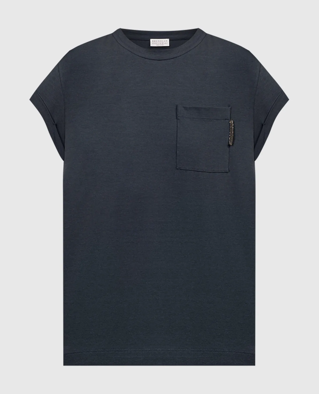 BRUNELLO CUCINELLI BLUE TSHIRT WITH MONIL CHAIN
