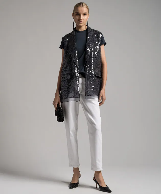 BRUNELLO CUCINELLI BLUE TSHIRT WITH MONIL CHAIN