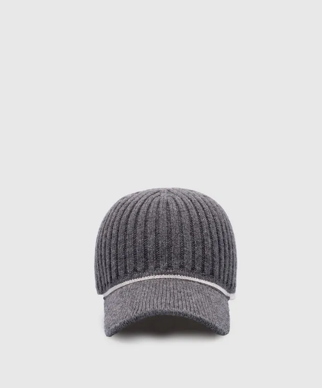 Brunello Cucinelli Gray wool and cashmere cap with monil chain