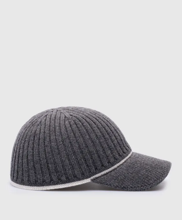 Brunello Cucinelli Gray wool and cashmere cap with monil chain