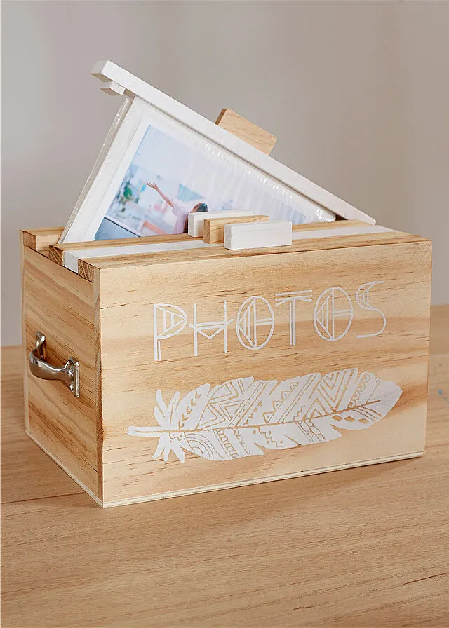 Caja de madera para almacenar fotos Blanco natural