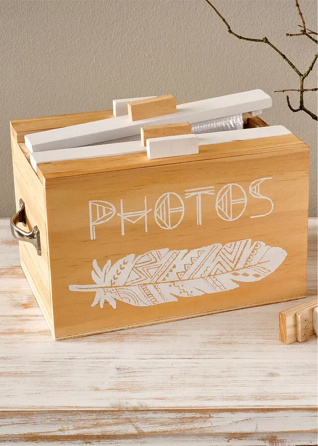 Caja de madera para almacenar fotos Blanco natural