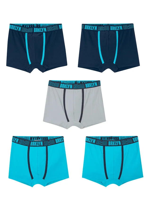 Calzoncillos bóxer para niños (5 unidades) Azul marino/azul caribe/gris acero