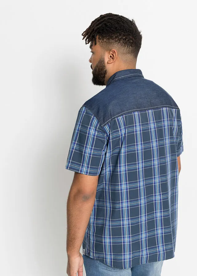 Camisa de manga corta con ribete vaquero Azul a cuadros