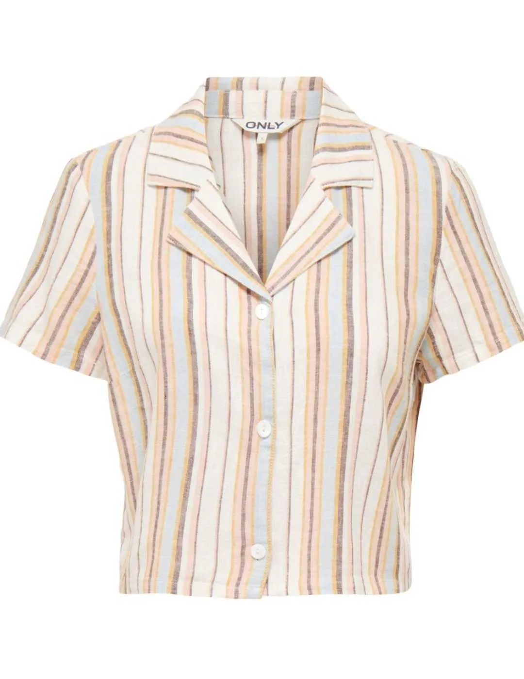 Camisa Only Caro beige rayas de lino para mujer