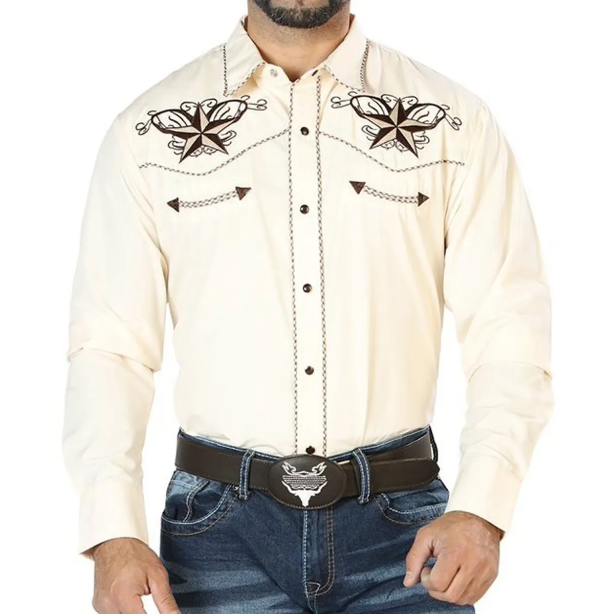 CAMISA VAQUERA BORDADA EL SEOR DE LOS CIELOS BEIGE GEN126684