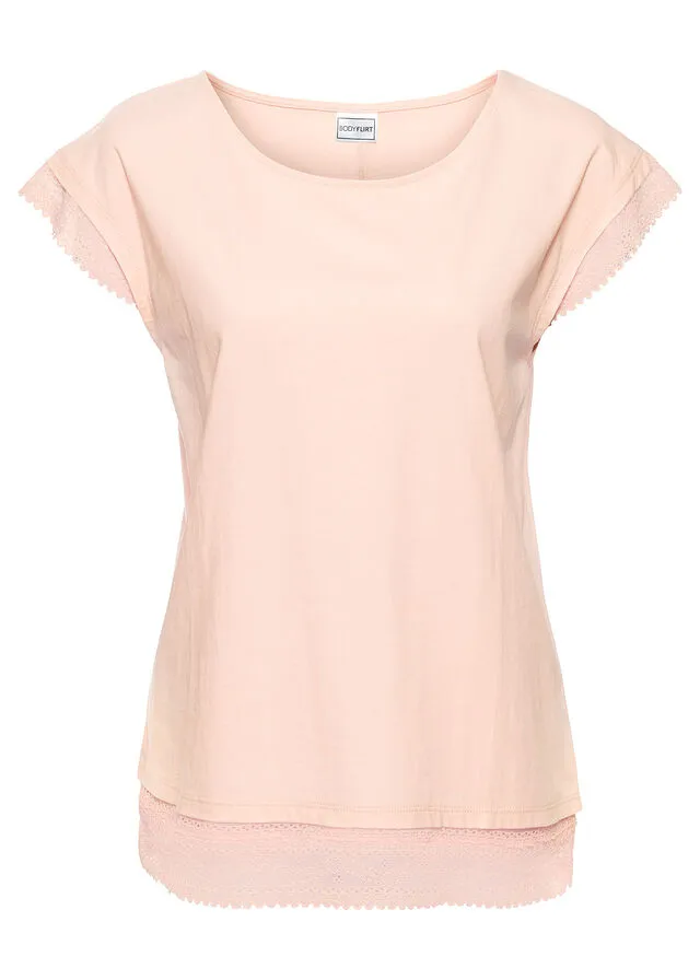 Camiseta boxy con encaje Rosa