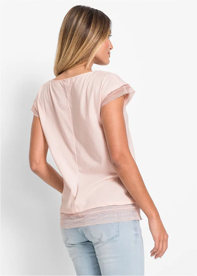 Camiseta boxy con encaje Rosa