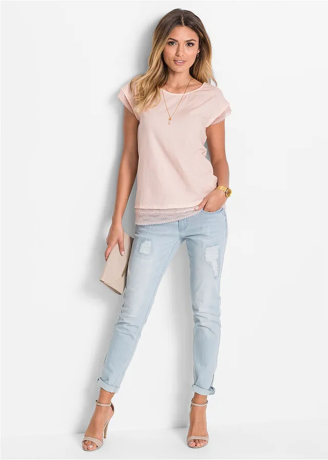 Camiseta boxy con encaje Rosa
