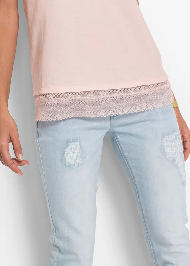 Camiseta boxy con encaje Rosa