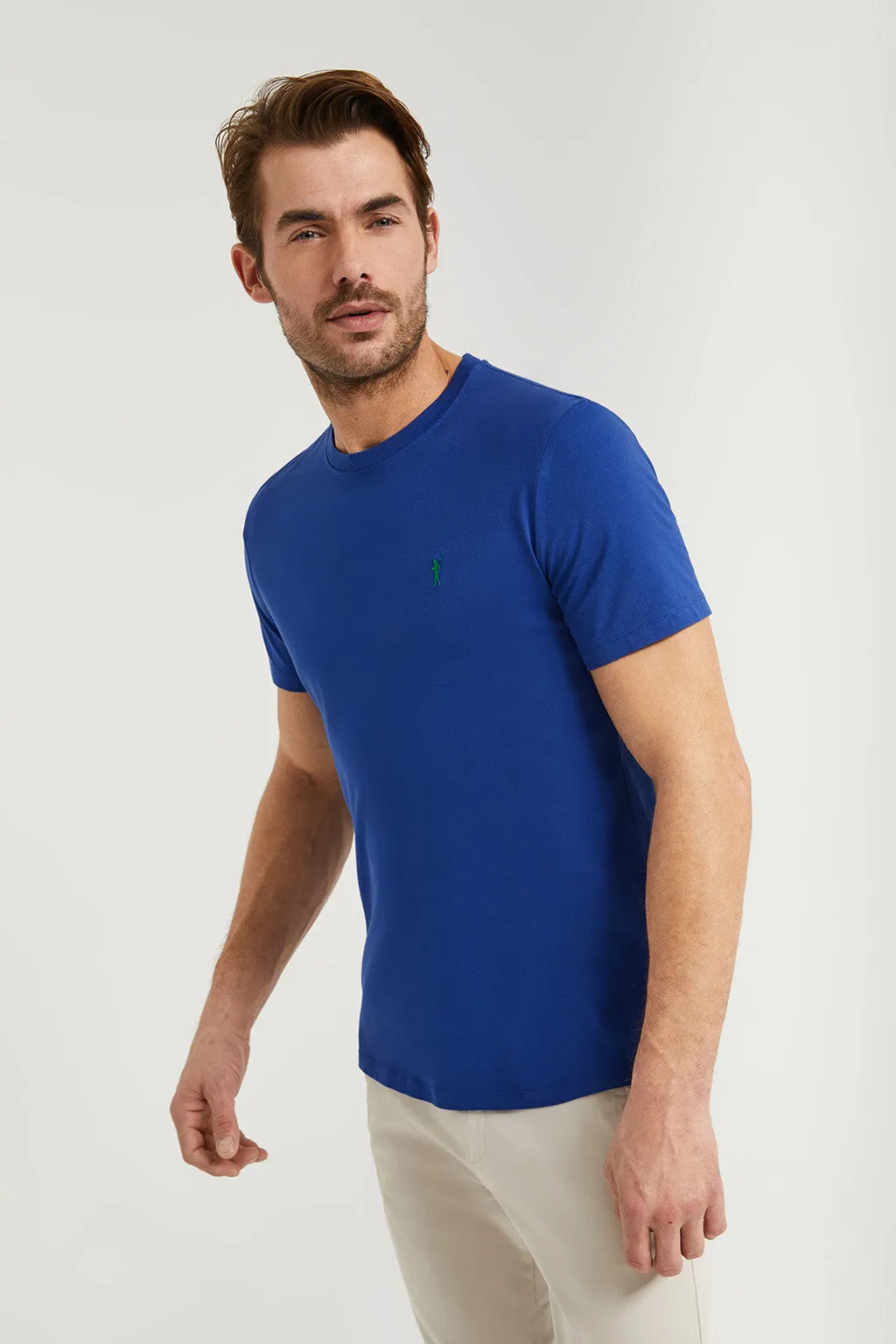 Camiseta básica azul royal de algodón con logo Rigby Go