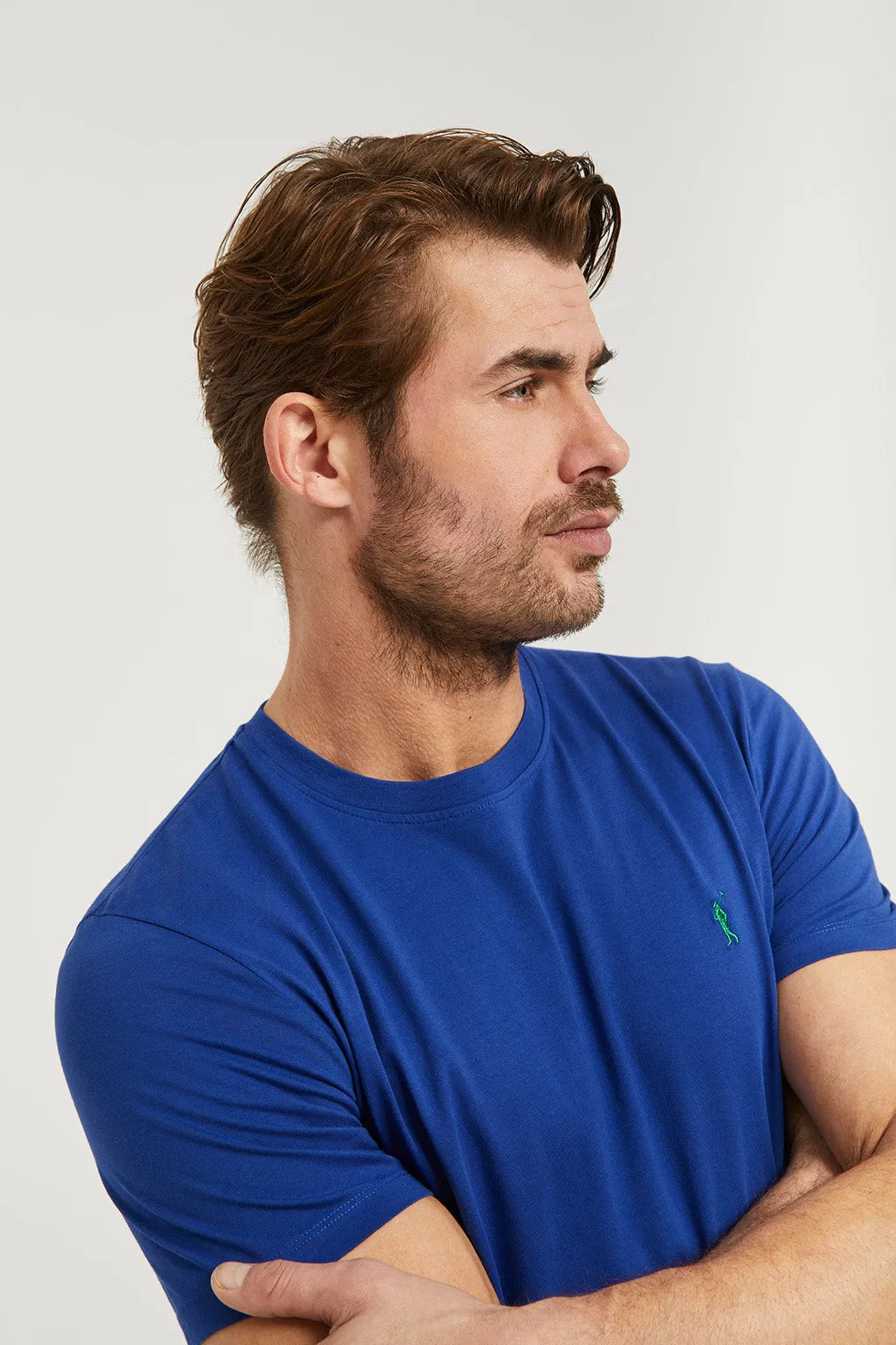 Camiseta básica azul royal de algodón con logo Rigby Go