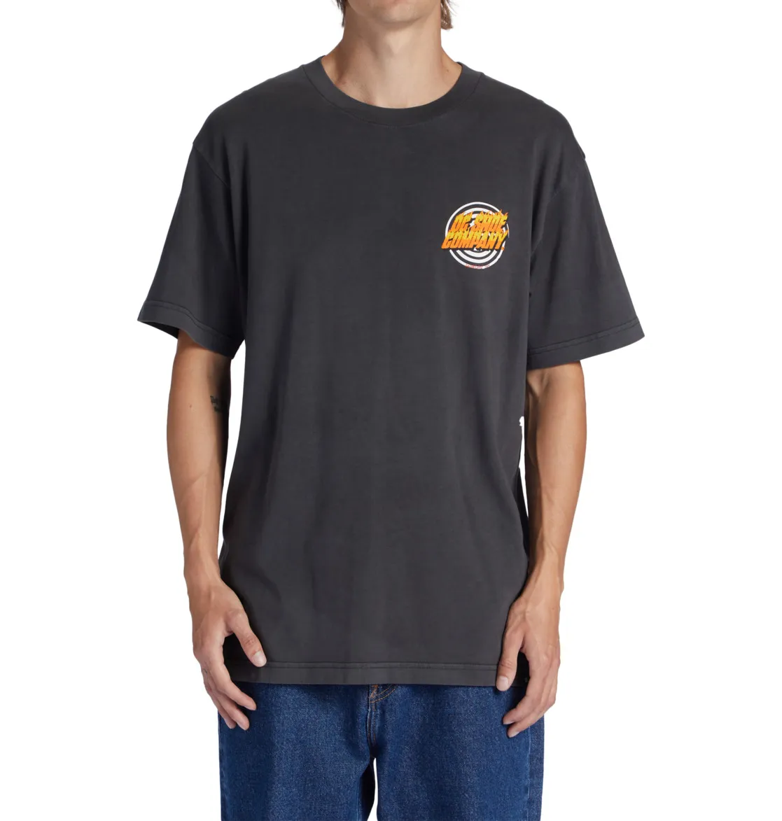 Camiseta de hombre  DC manga corta  Burner Ref ADYZT05271 (ktew) Gris oscuro dibujo en la espalda