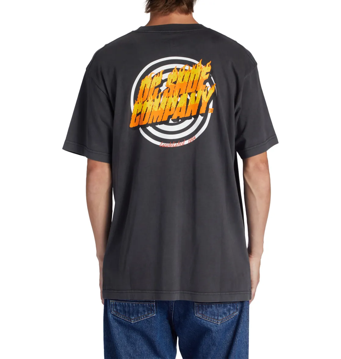 Camiseta de hombre  DC manga corta  Burner Ref ADYZT05271 (ktew) Gris oscuro dibujo en la espalda