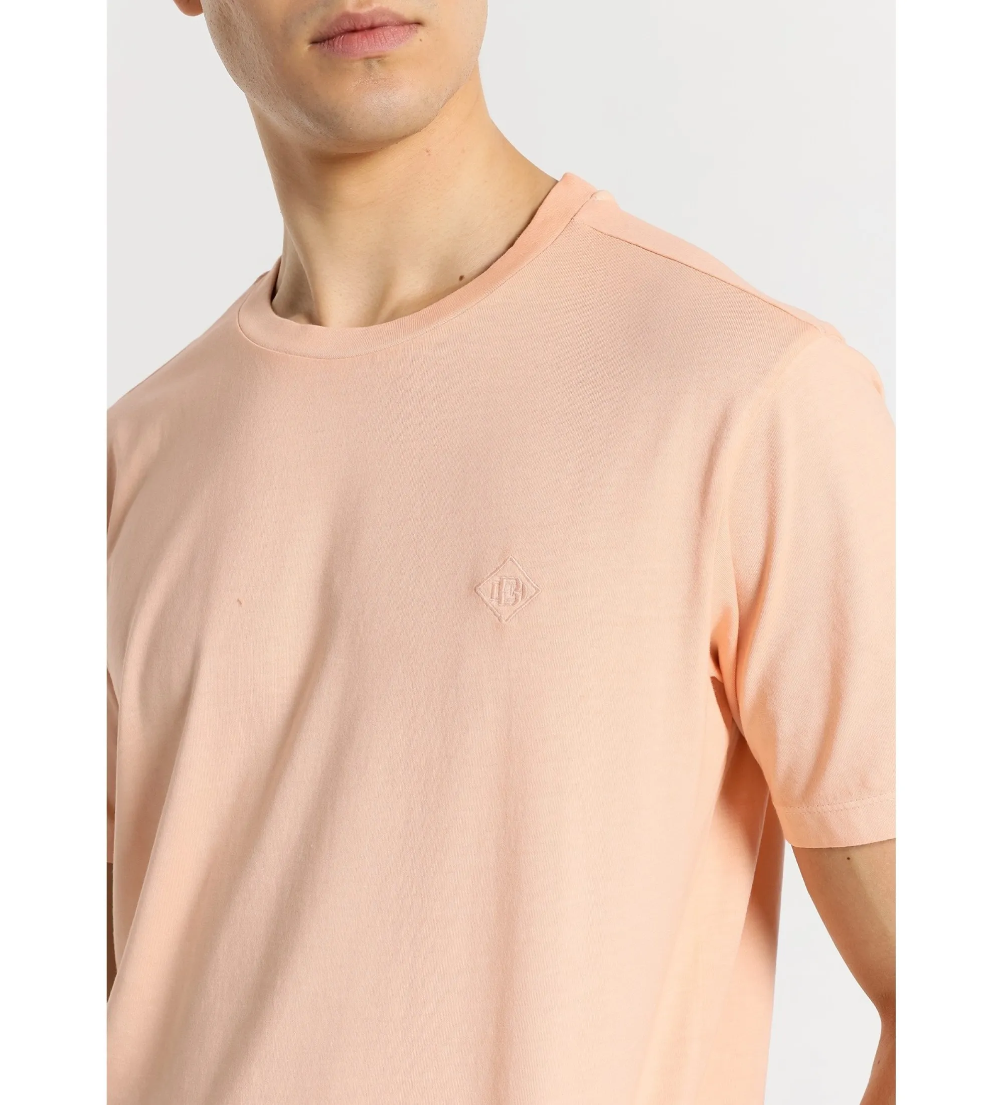 Camiseta de manga corta tejido overdye liso rosa