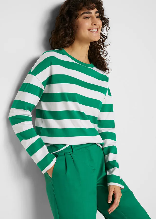 Camiseta de manga larga verde/blanco con rayas