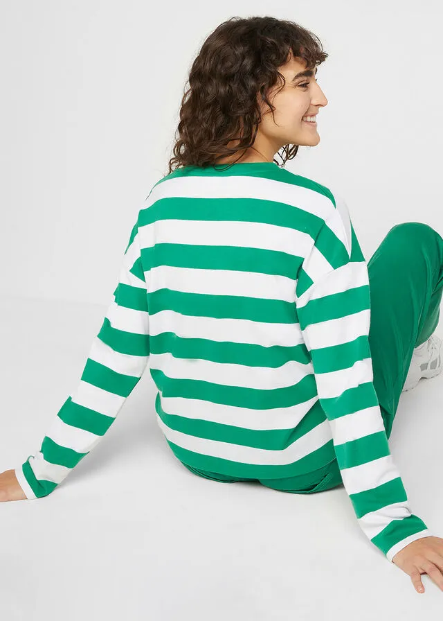 Camiseta de manga larga verde/blanco con rayas