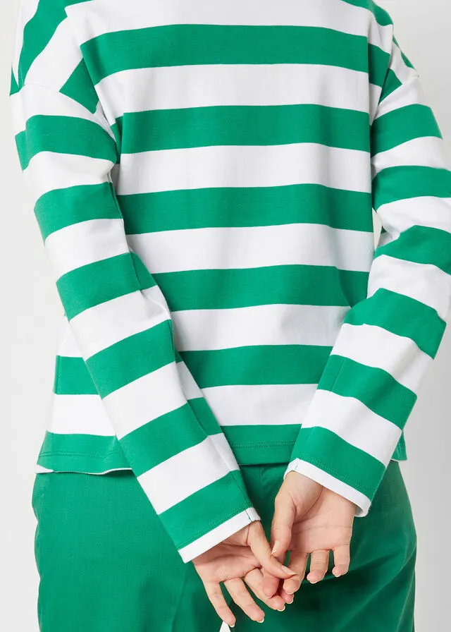 Camiseta de manga larga verde/blanco con rayas