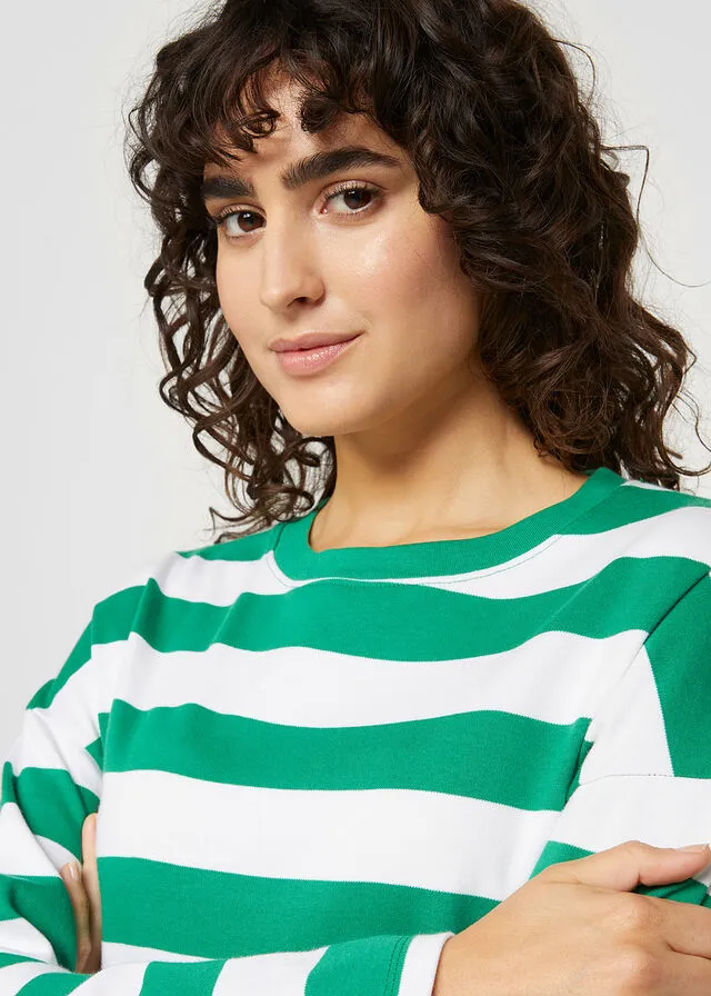 Camiseta de manga larga verde/blanco con rayas