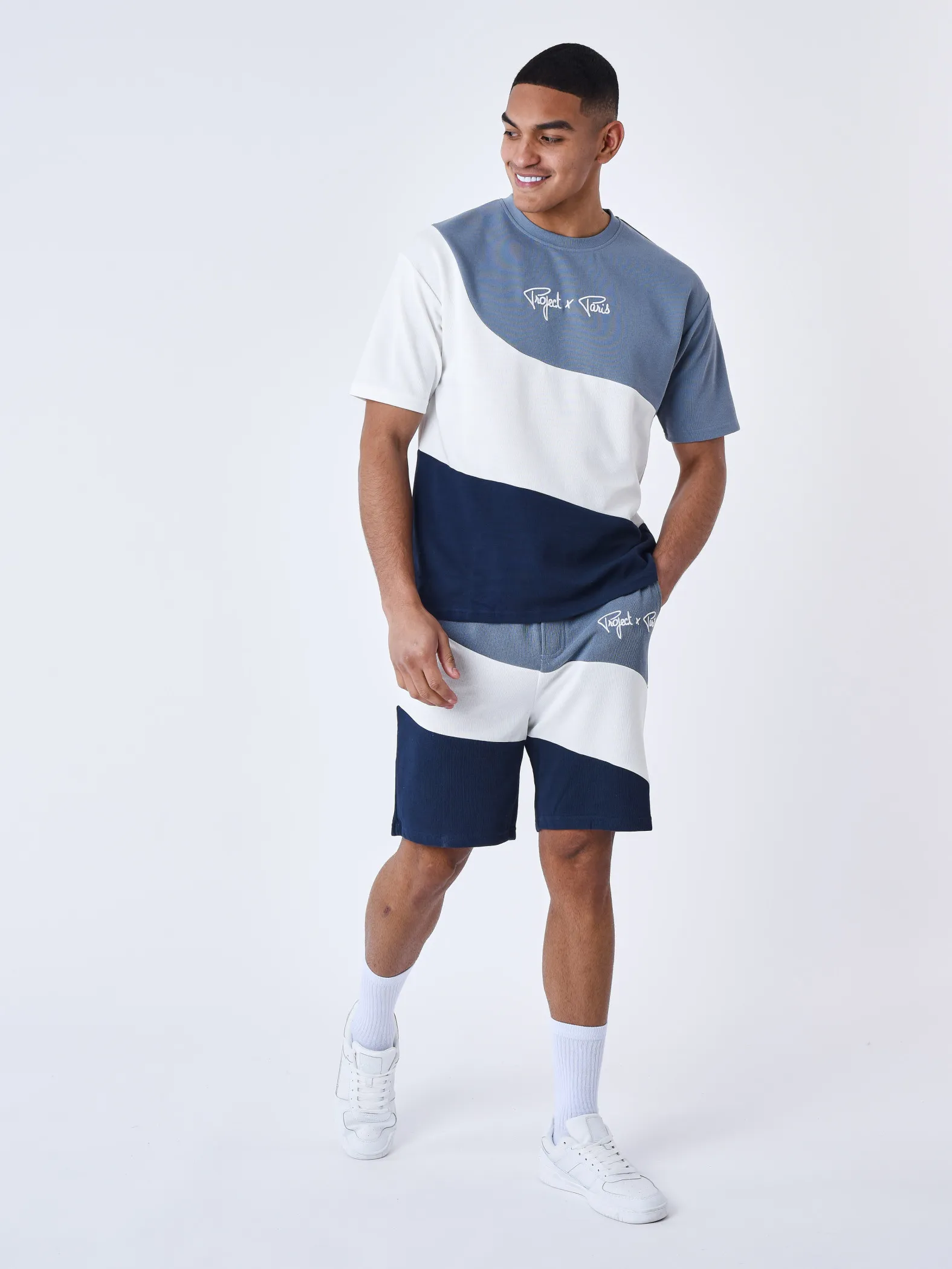 Camiseta de punto oversize estilo tricolor