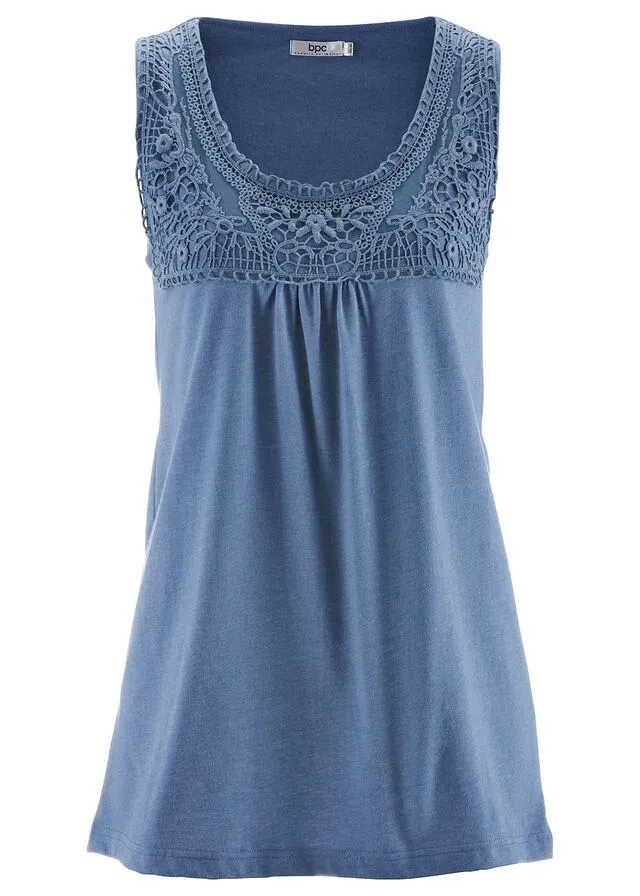 Camiseta de tirantes con crochet en la parte delantera Azul vaquero