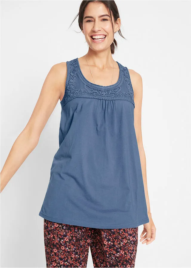 Camiseta de tirantes con crochet en la parte delantera Azul vaquero