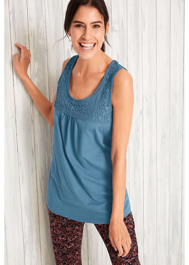 Camiseta de tirantes con crochet en la parte delantera Azul vaquero