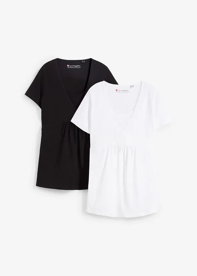 CAMISETA PREMAMá CON FUNCIóN PARA LACTANCIA, PAQUETE DOBLE NEGROBLANCO