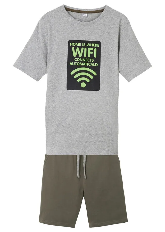 CAMISETA Y BERMUDAS DE CHáNDAL PARA NIñOS (2 PIEZAS) GRIS CLARO JASPEADOVERDE OLIVA OSCURO