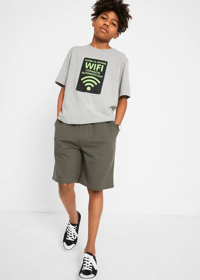 CAMISETA Y BERMUDAS DE CHáNDAL PARA NIñOS (2 PIEZAS) GRIS CLARO JASPEADOVERDE OLIVA OSCURO