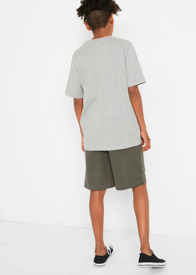 CAMISETA Y BERMUDAS DE CHáNDAL PARA NIñOS (2 PIEZAS) GRIS CLARO JASPEADOVERDE OLIVA OSCURO