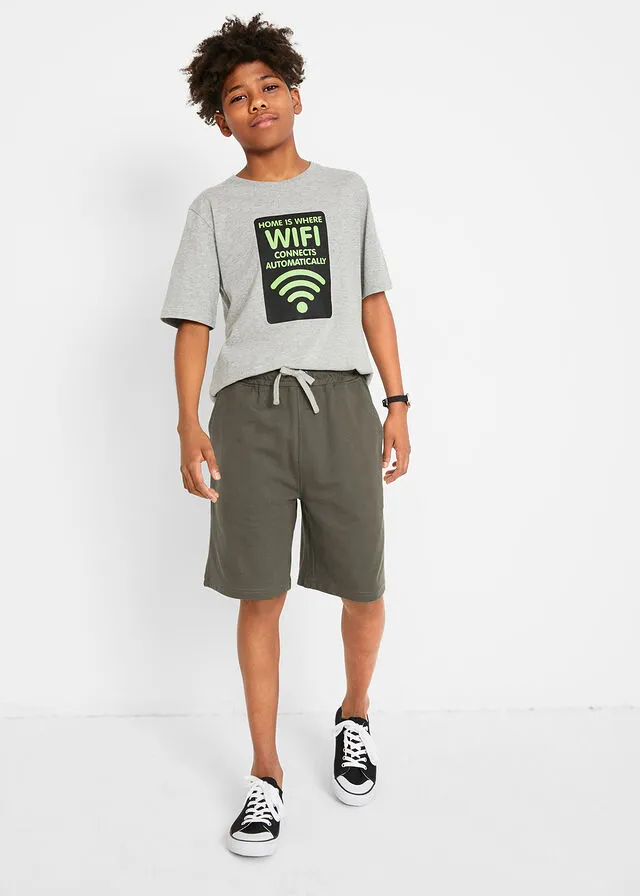 CAMISETA Y BERMUDAS DE CHáNDAL PARA NIñOS (2 PIEZAS) GRIS CLARO JASPEADOVERDE OLIVA OSCURO