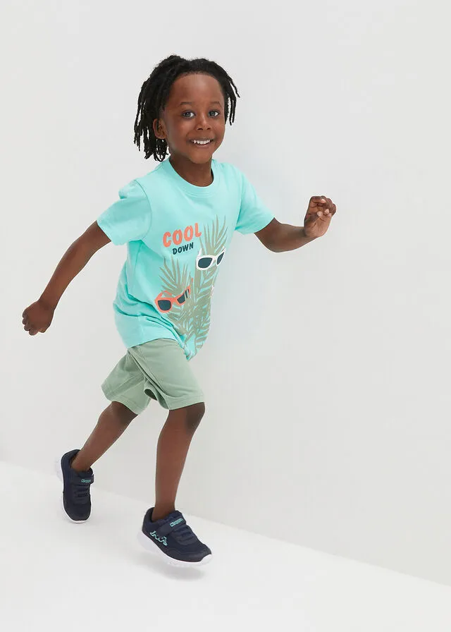 Camiseta y pantalón corto para niños (2 piezas) Verde aguamarina estampado + verde pino