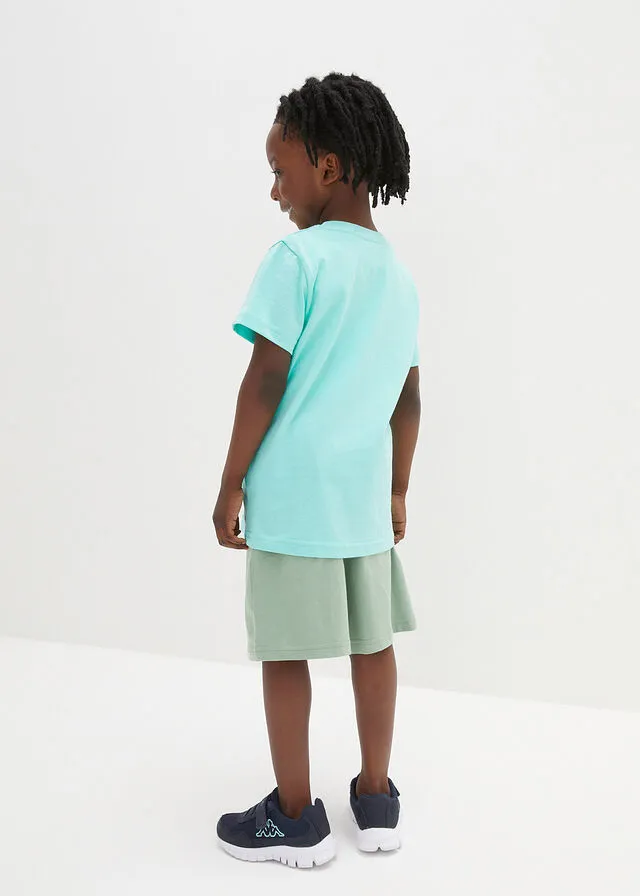 Camiseta y pantalón corto para niños (2 piezas) Verde aguamarina estampado + verde pino