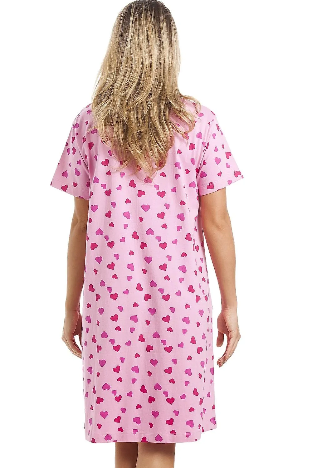 Camisón Camille Rosa hasta la rodilla de manga corta con estampado de corazón para mujer