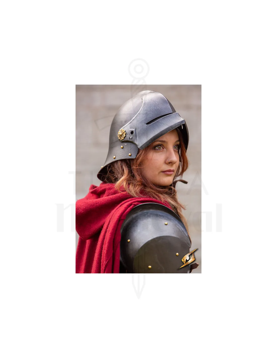 Casco Sallet medieval de mercenario modelo Renegade, acabado ennegrecido