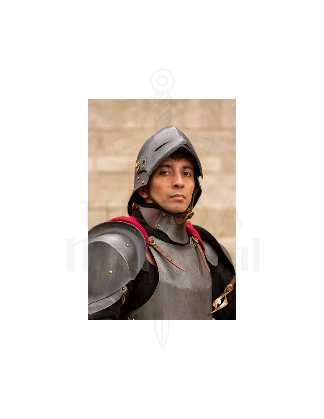 Casco Sallet medieval de mercenario modelo Renegade, acabado ennegrecido