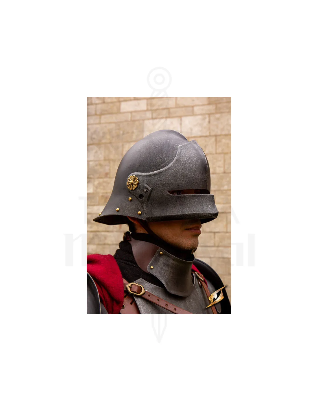 Casco Sallet medieval de mercenario modelo Renegade, acabado ennegrecido