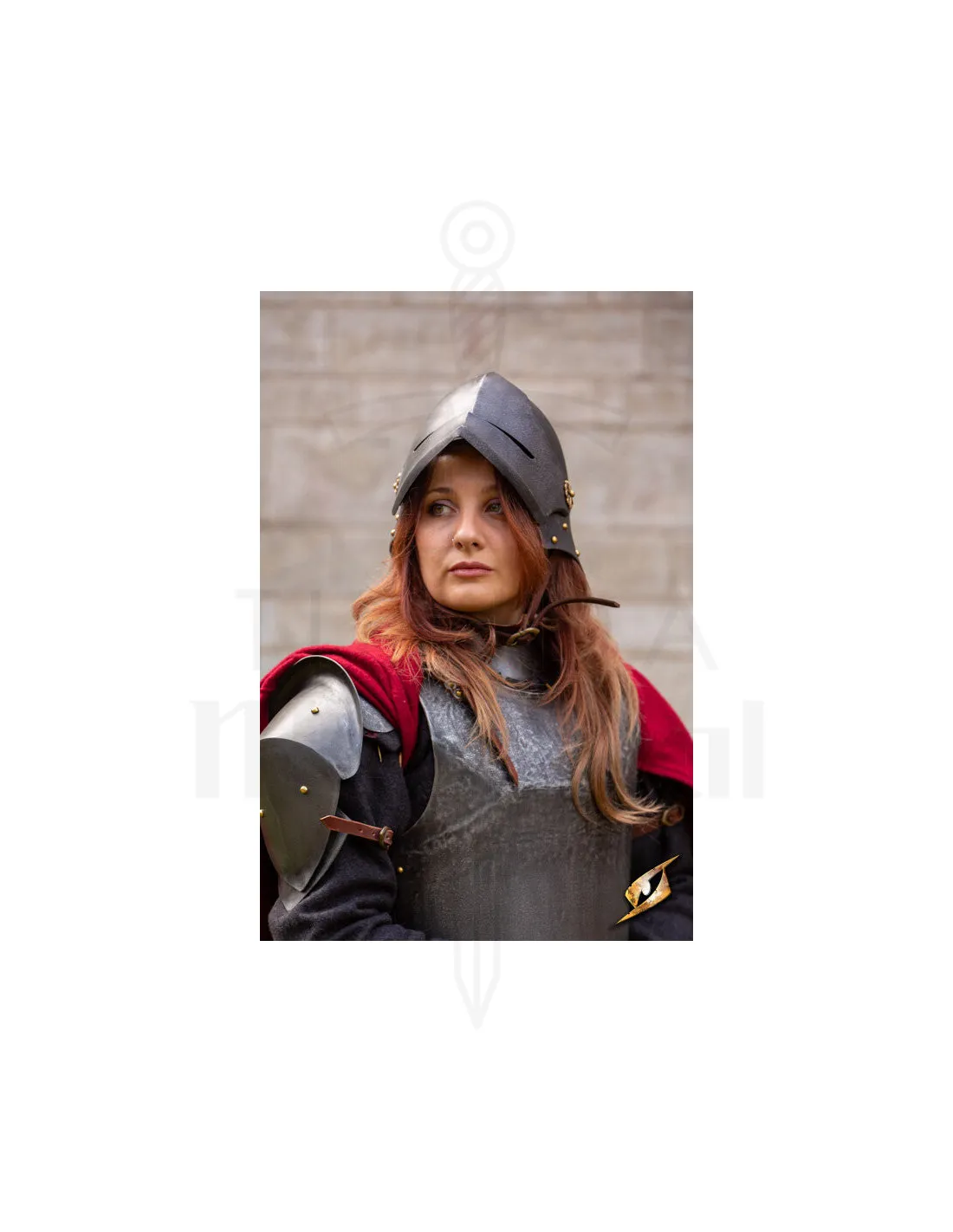 Casco Sallet medieval de mercenario modelo Renegade, acabado ennegrecido