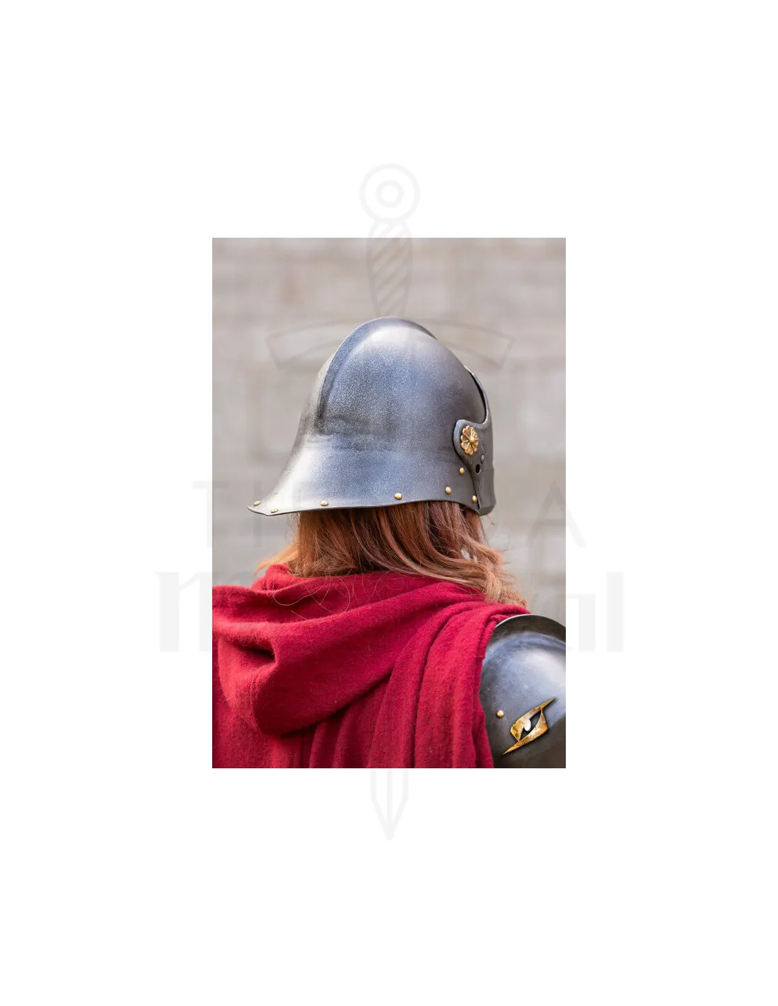 Casco Sallet medieval de mercenario modelo Renegade, acabado ennegrecido